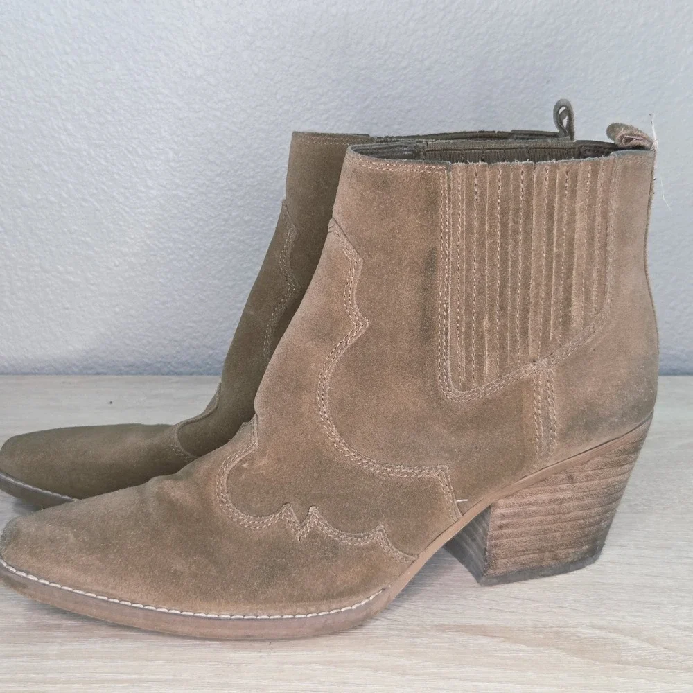 Sam Edelman Winona Western Booties Hazelnut Brown Suede Pointed‎ Toe Ankle Boots